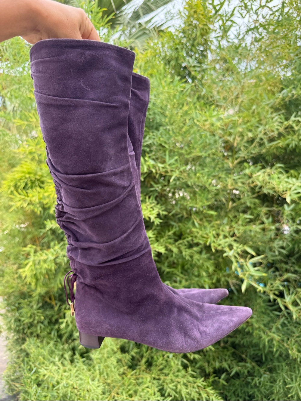 Gucci Purple Suede Over-the-Knee Pointed Toe Boots